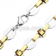 316L Stainless Steel Duo-Tone Tribal Maze Bean Chain Necklace
