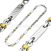 316L Stainless Steel Duo-Tone Tribal Maze Plate Link Necklace 