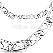 Stainless Steel Flat Hollow Heart Link Necklace