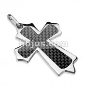 316L Stainless Steel Carbon Fiber Insert Cross Pendant