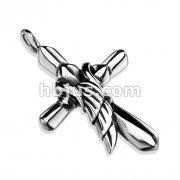 316L Stainless Steel Cross with Angel Wing Pendant