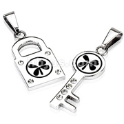 316L Stainless Steel 4 Leaf Lock and Key Pendant Set