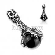 Stainless Steel Skull Eagle Claw Clasping Over Black Orb Pendant