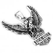 Stainless Steel Freedome Eagle Standing Over Riders Shield Pendant