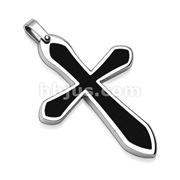 316L Stainless Steel Pendant.  Black Cross