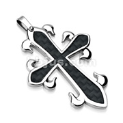316L Stainless Steel Pendant. Black Carbon Fiber Celtic Cross.