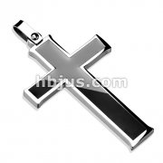 316L Stainless Steel Pendant. Black Cross