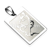 316L Surgical Steel Double Dragon Engraved Pendant