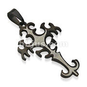 316L Surgical Steel Black Plated Tribal Cross Pendant