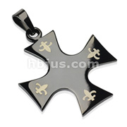 316L Surgical Steel Black Plated Celtic Cross w/Tribal Inlay Pendant