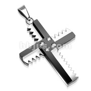 316L Stainless Steel Pendant Chainsaw Cross with 4 CZ