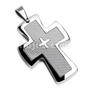 316L Stainless Steel Cross Pendant with Smaller Cross in Middle on Silver Carbon Fiber Background