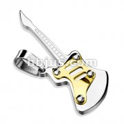 316L Stainless Steel Guitar Pendant (Gold Plated Plate) with 8 CZs