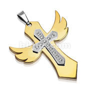 316L Stainless Steel Gold Plated Angelic Cross with Multi-Gem Cross in the middle