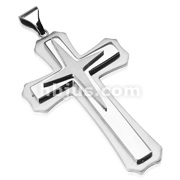 Large Stainless Steel Three Trier Gothic Cross Pendant
