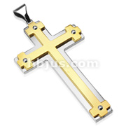 Large PVD Gold Gothic Cross on Stainless Steel Cross Pendant