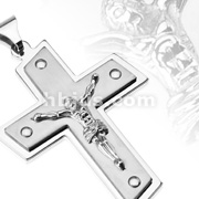 Large Stainless Steel Double Tier Jesus Christ Cross Pendant