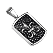 316L Stainless Steel Antiquated Fleur De Lis Dog Tag Pendant
