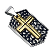 316L Stainless Steel Gold IP Layered Cross Dog Tag Pendant