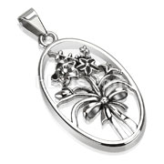 Stainless Steel Flower Bouquet in Oval Frame Pendant