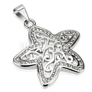 Stainless Steel Multi CZ Bordered with Swirls Starfish Pendant