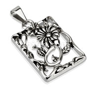 Stainless Steel Flower with Nature Inspired Frame Pendant