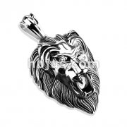 Stainless Steel Lion Guardian of the Gate with Clear CZ Eyes Pendant