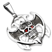 Stainless Steel Shield for Soul with Glowing CZ Eyed Guardian Skull Pendant