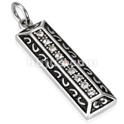 Stainless Steel String of CZ Tribal Casted Bar Pendant