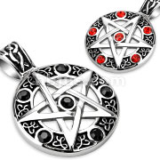 Stainless Steel Tribal Cast Pentagram with Black CZ Pendant