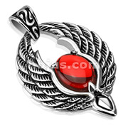 Stainless Steel Phoenix Wings with Red Orb Pendant