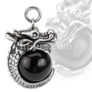 Stainless Steel Dragon Wrapped Over Black Orb Pendant