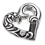 Stainless Steel Half Vine Casted Heart with Large Single Gem Pendant