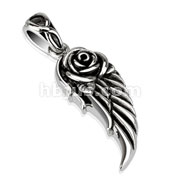 Stainless Steel Angel Wing with Rose Pendant