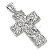 Stainless Steel Multi Paved Gems on Geometric Cross with Jesus Christ Pendant