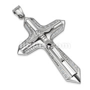 Stainless Steel Border Paved Gems on Cross with Jesus Large Pendant