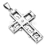 Stainless Steel Two Spinning Swirl Concept Cross Pendant  