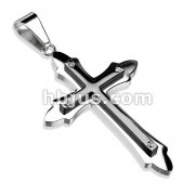 316L Stainless Steel Black IP Cross Bolted on Tribal Cross Pendant