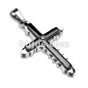 316L Stainless Steel Black IP Cross with CZ on Tribal Cross Pendant
