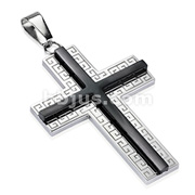 316L Stainless Steel Black IP Cross on Maze Tribal Cross Pendant