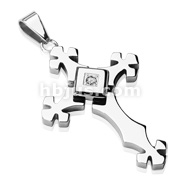 Stainless Steel Gothic Center Round Gemmed Pendant