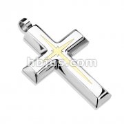 Stainless Steel Gold Star Centered Cross Pendant