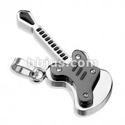 Stainless Steel Guitar with Black IP and Gem Pendant