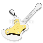 316L Stainless Steel with PVD Gold /Gem Paved Large Guitar Pendant