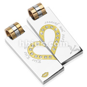 316L Stainless Steel with PVD Gold Gem Paved 2 Piece Heart Pendant 