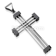 316L Stainless Steel Triple Line Black Rubbered Cross Pendant