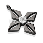 316L Stainless Steel /PVD Black Star with Center Gem Pendant