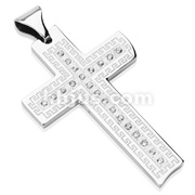 Stainless Steel Gem Paved Roman Patterned Cross Pendant