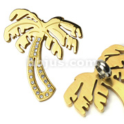 PVD Gold over 316L Stainless Steel  Gem Paved Palm Tree Pendant