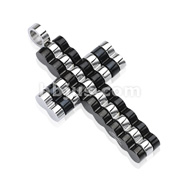 Stainless Steel 2 Tone IP Black with Black Gem Pendant